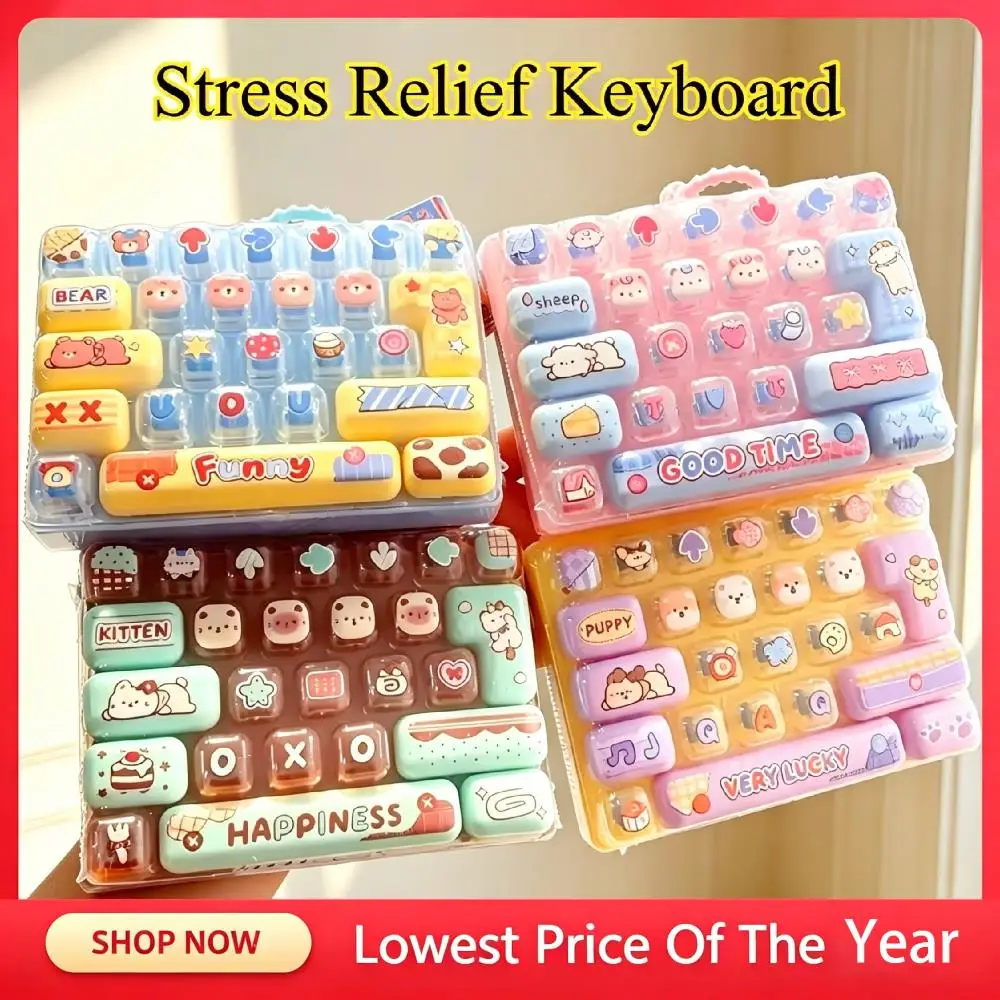 Cartoon Animal Diary 26 Grid Stress Relief Keyboard Keycap Keychain for Bags Backpacks Cars Teens Adults Couples Students Fun Gi