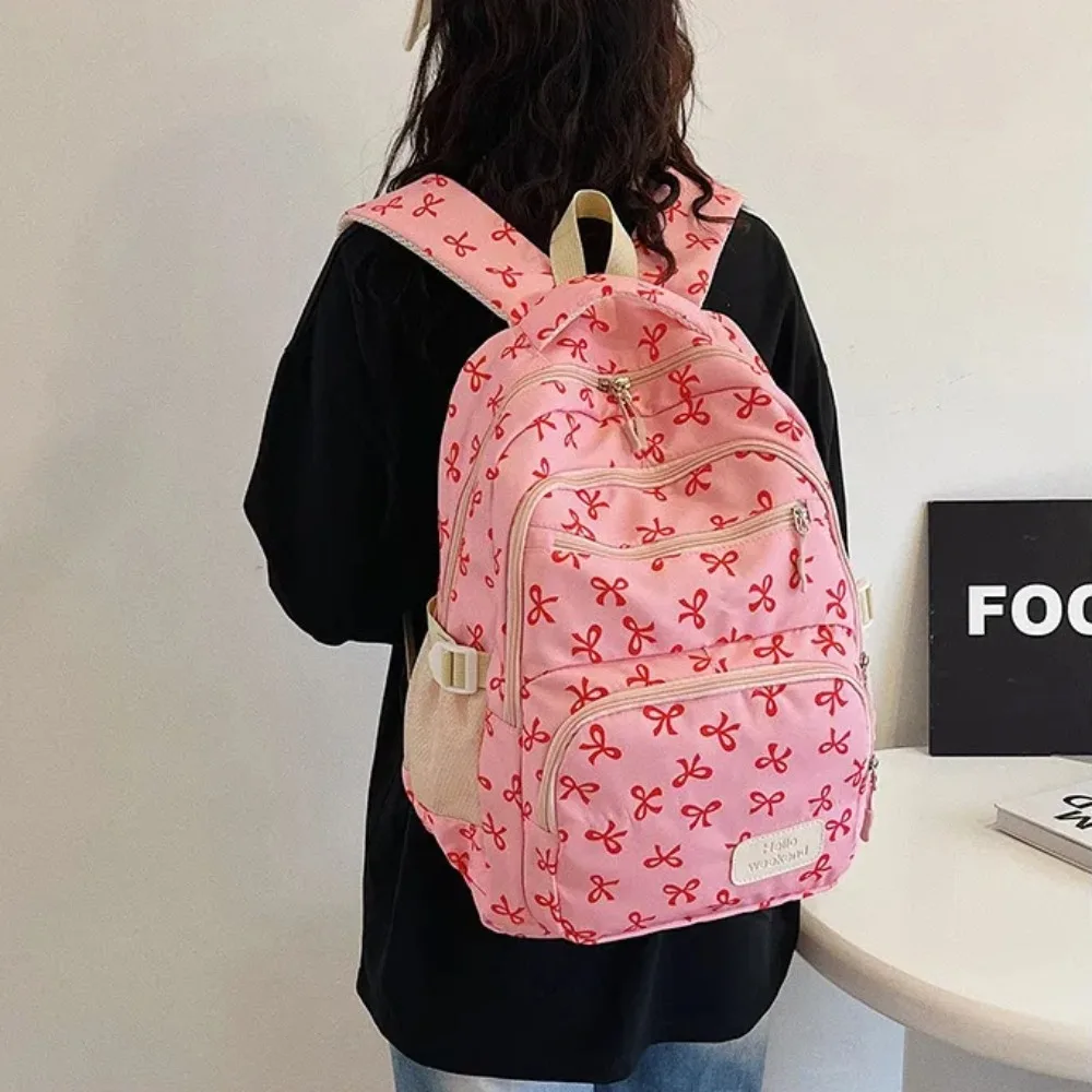 3-teiliges Set Modischer Großer Rucksack mit Schleife Nylon Verstellbare Riemen Schüler-Rucksack Schleifendruck Schulranzen