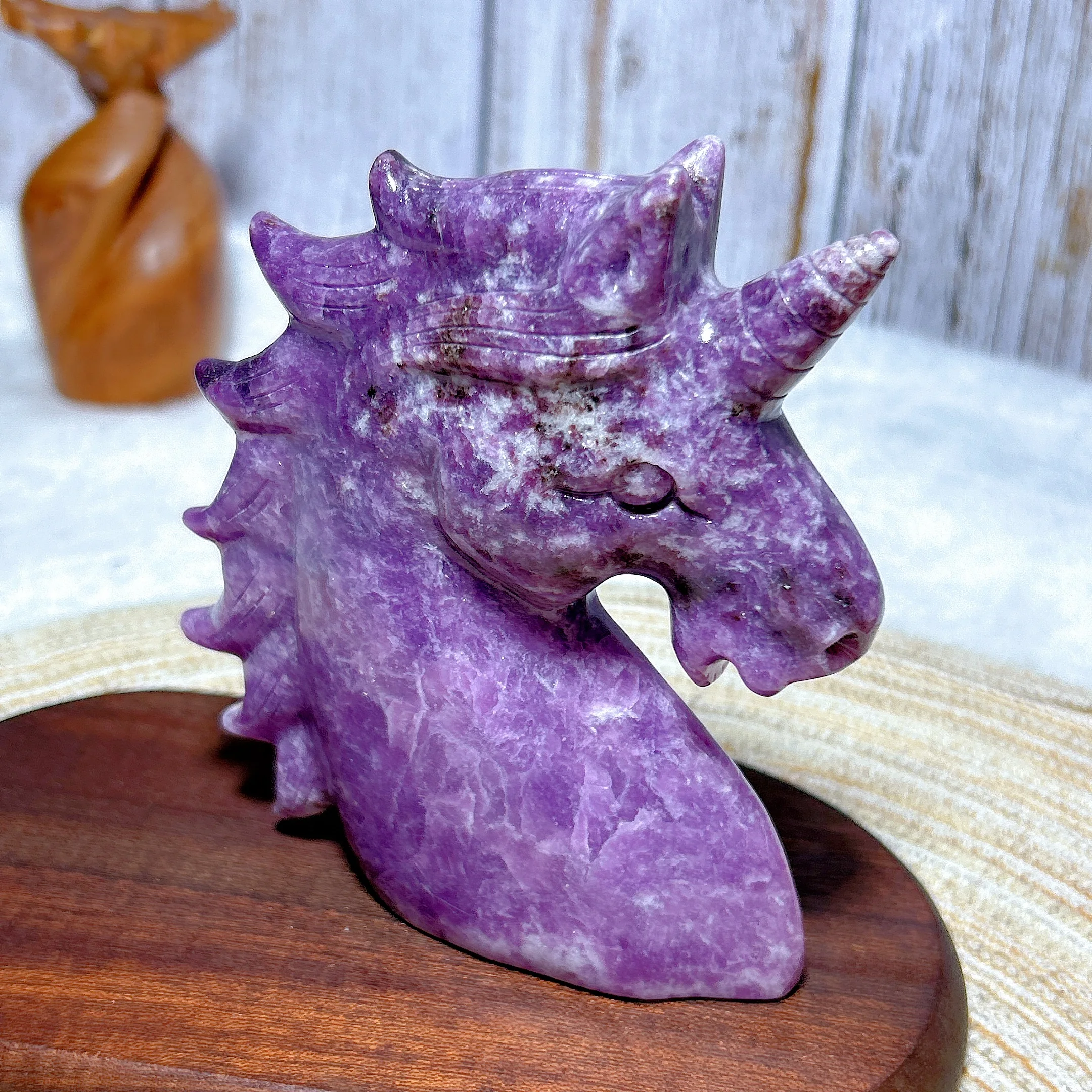 Natural Crystal Lepidolite Unicorn Hand Carving Free Form Healing Precious Mineral Reiki  Energy Home Decorations Holiday Gift