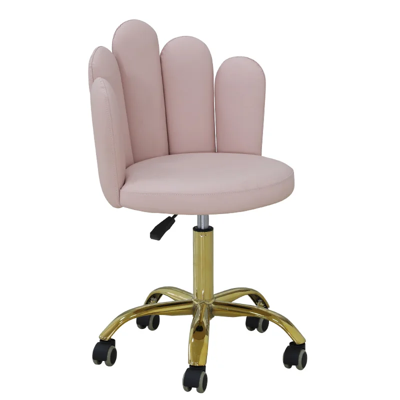 Keyunshi Pink Petal Salon Chair, Adjustable Swivel Chair with Golden Base & Wheels for Beauty Salons