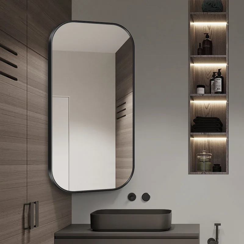 Makeup Nordic Mirror Bathroom Metal Frame Design Mirror Black Rectangle Wall Mount Espejo Maquillaje Luz House Decoration