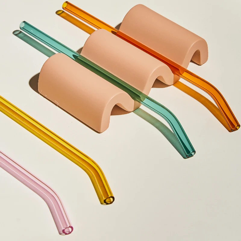 4pc Reusable Glass Straws Water Cup Straw Cup Colorful Heat Resistant Glass Straw with Cleaning Brush Drinking Milk Tea