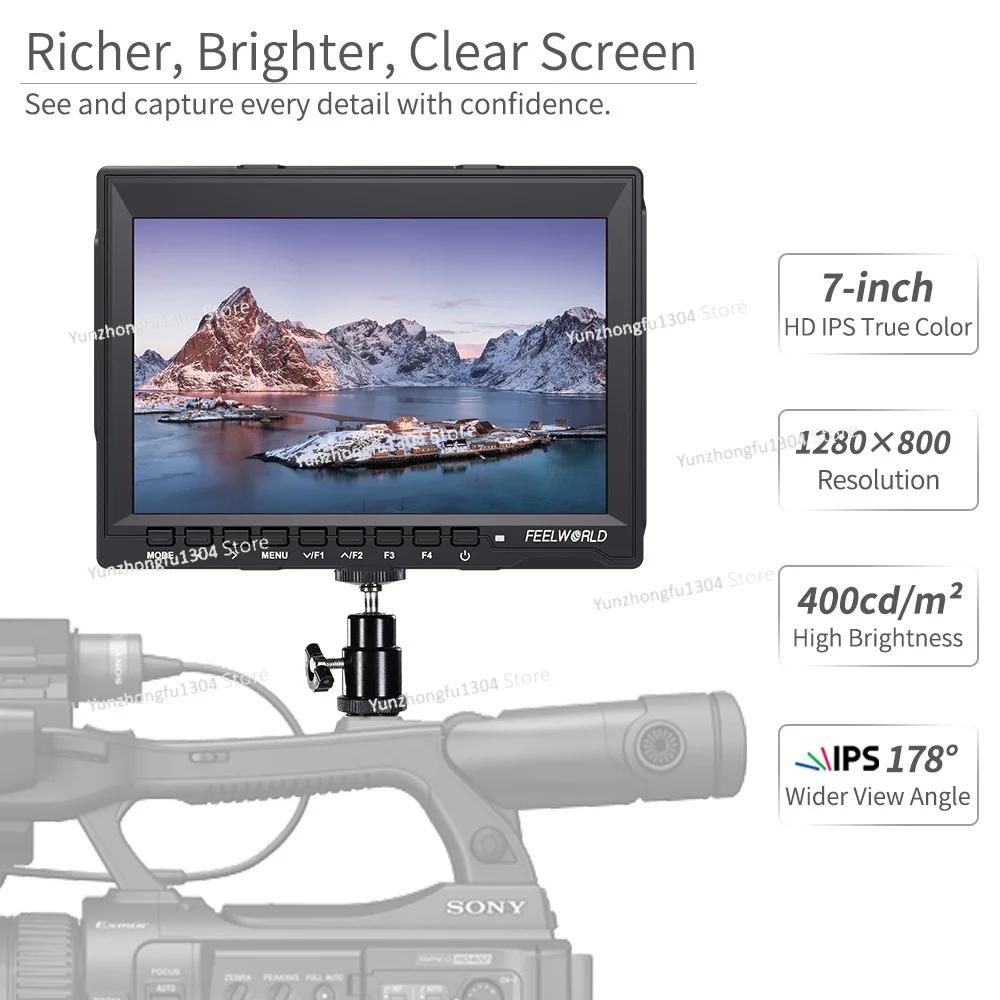 Feelworld  7 Inch IPS 1280x800 Camera Field DSLR Video Monitor with Peaking Focus HD 7