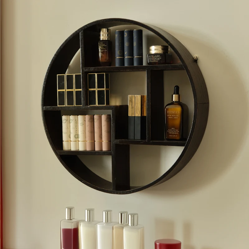 

Retro Round Wall Mounted Storage Shelf Wooden Wall Storage Rack Wine Rack, Decorative Wall Organizer for Home
