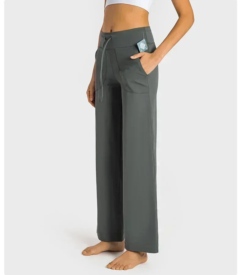 Lemon-Pantalon de yoga taille haute à jambes larges pour femme, vêtement d'extérieur, jogging, sport, évasé