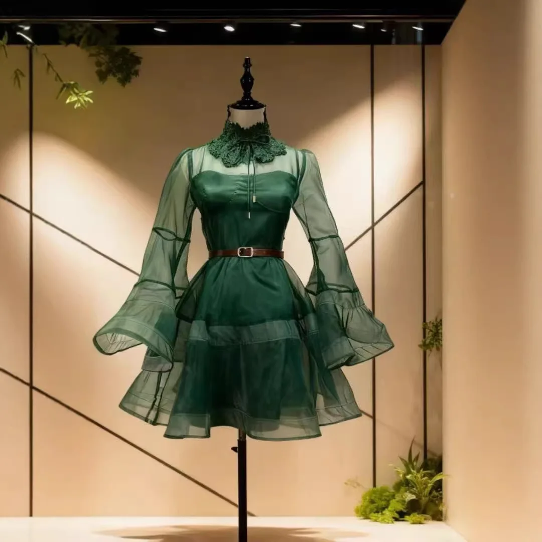 2025年ファッショナブルでエレガント、セクシーな赤いチュールシアーメッシュスカート、長袖フリル付き、女性用ストリートウェア、パーティー、イブニング、デートナイトに