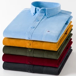 New 100% Cotton Corduroy Shirt Mens Casual Long Sleeve Regular Fit Business Dress Shirts For Male Comfortable Pocket 7XL