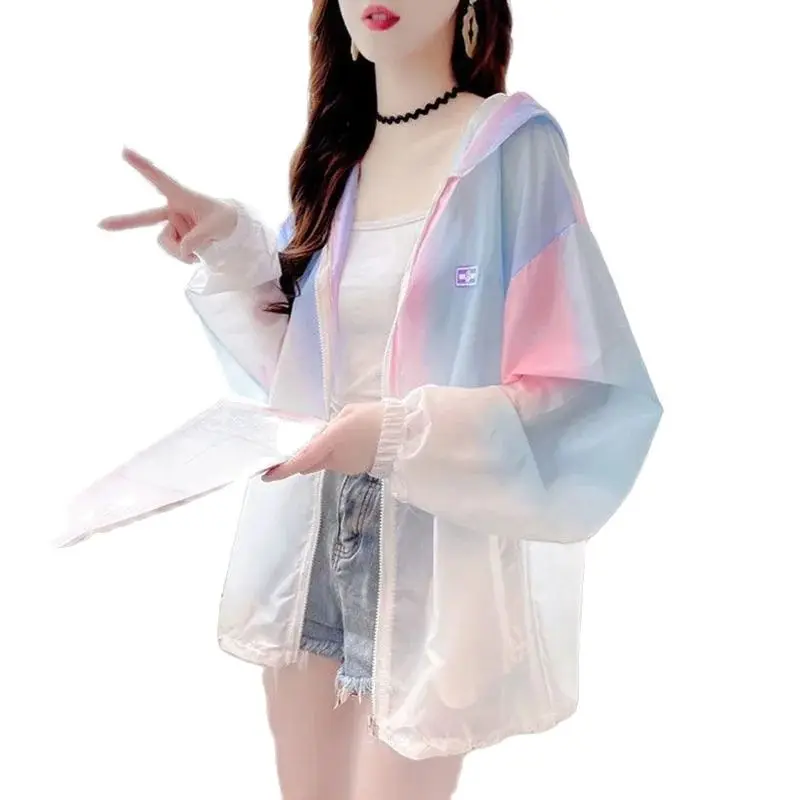 

Women's Sun Protection Clothing Summer Thin Coat 2022 New Loose Printed Casual Hooded Sun Protection Outerwear Female Jacket