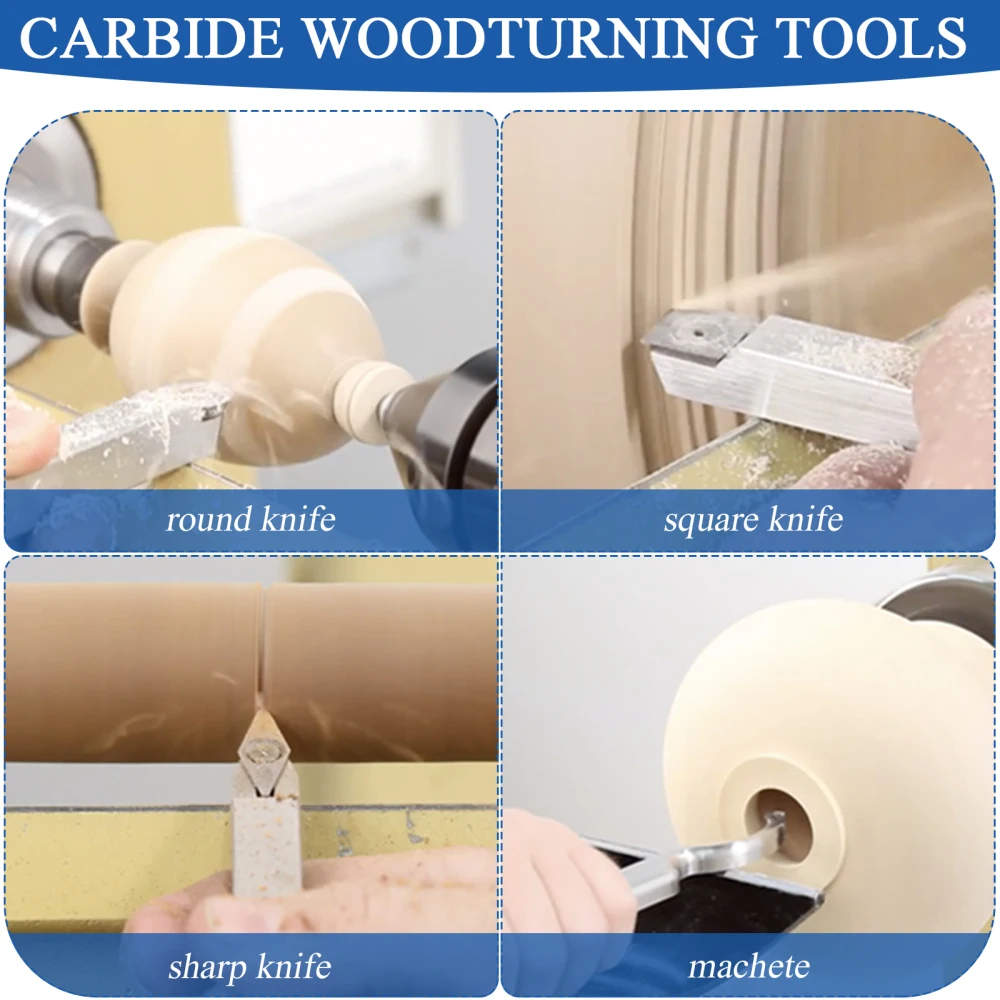 4 In 1 Wood Turning Tool Woodworking Lathe Chisel Set Carbide Insert Cutter Stainless Steel Bar Aluminum Storage Box