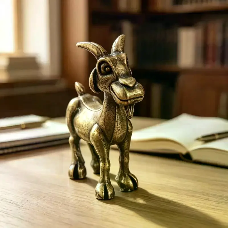 1Pcs Vintage Brass Goat Statue Retro Animal Sculpture Tea Pet For Home Office Decor Ideal For Collectors
