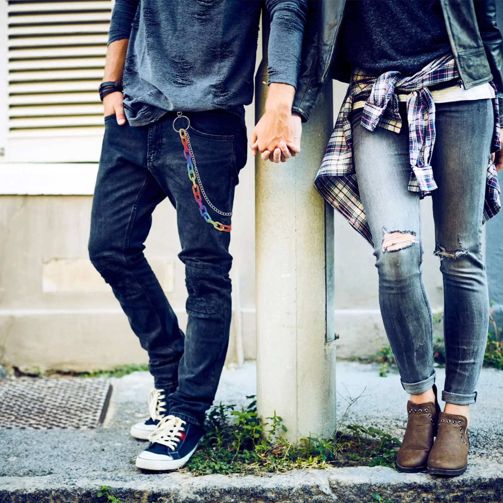 

1pc Rainbow Color Waist Stylish Metal Pant Chain For Women Fashion Accessory Decorative Clothes Chain Wear-Resistant Chic Belt