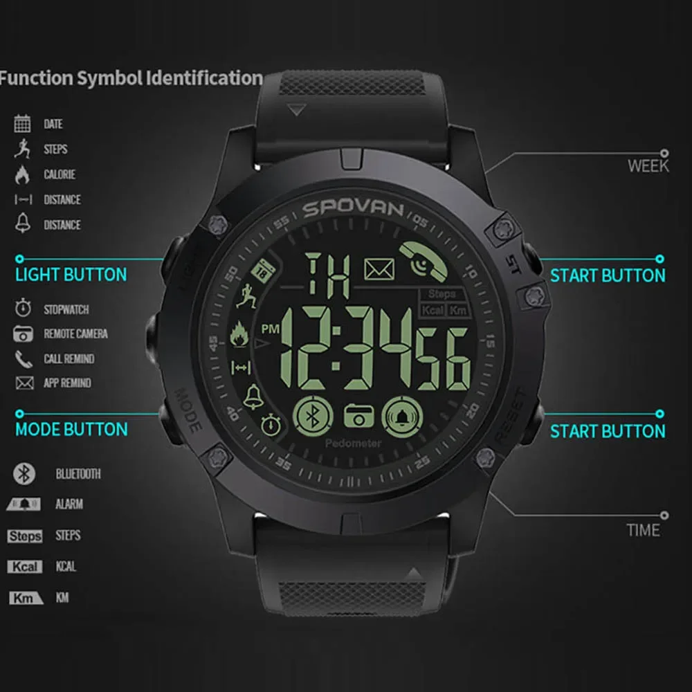 SPOVAN Brand PR1 Bluetoothes Smart Watch For Man Fashion Sport Clock Digital Watch 50m Waterproof Smartwatch Relojes