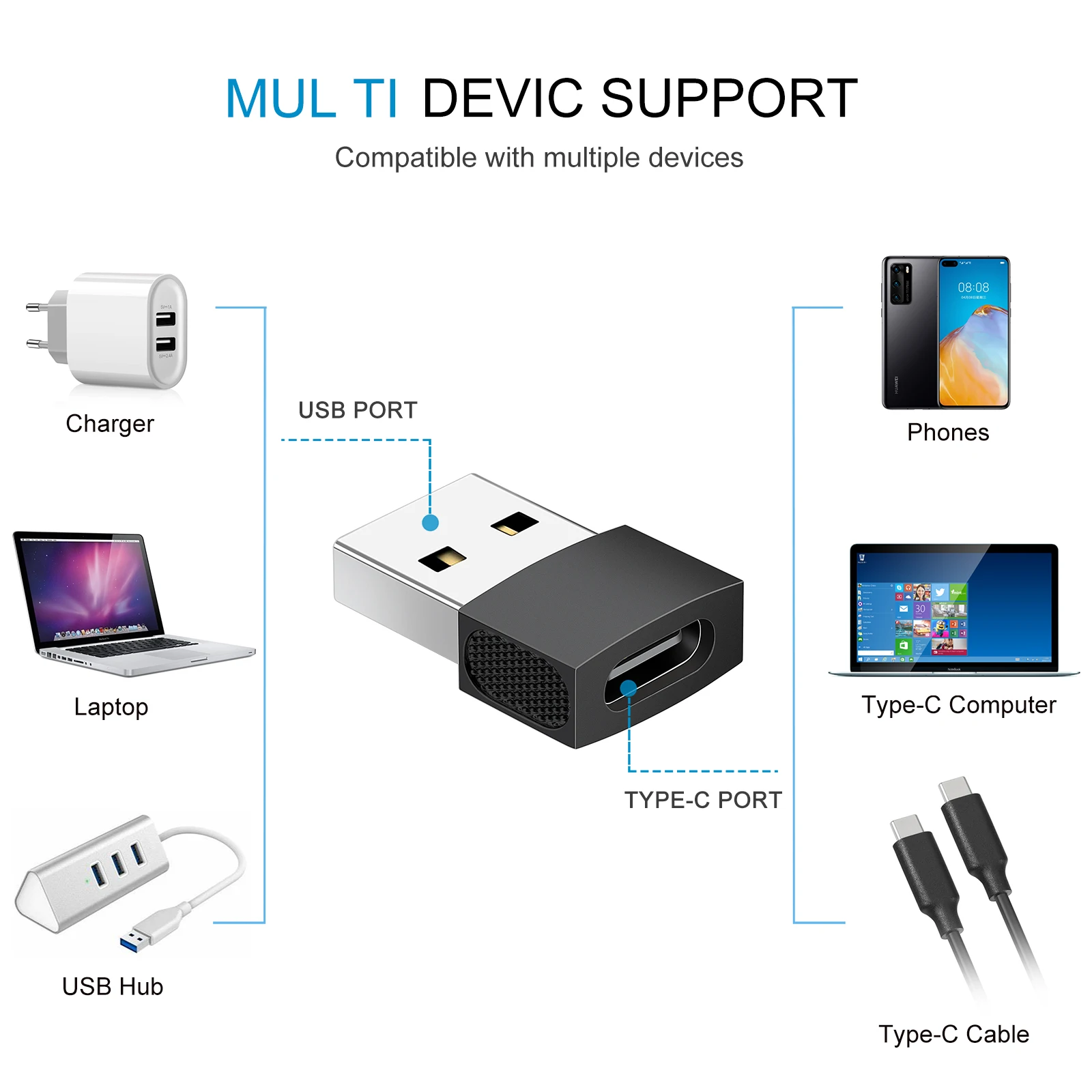 Usb2.0 Male to Type-C Female Adapter