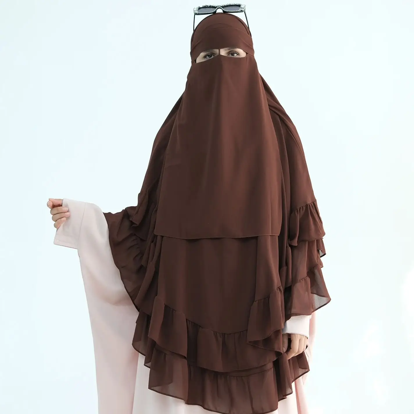 Chiffon-Niqab mit Nasenschnur, (kein Khimar), Gesichtsbedeckung für muslimische Frauen, Hijabi-Niqabi-Schleier, islamische Gebetskleidung, Ramadan