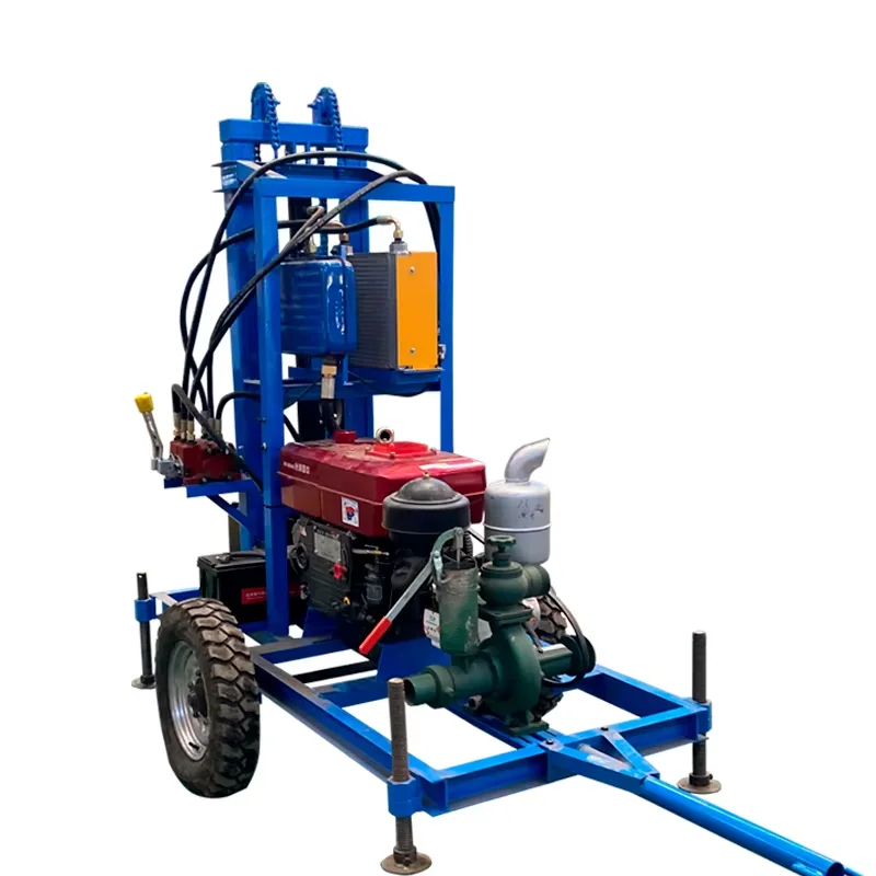 جهاز حفر آبار المياه المحمول بعمق 150 مترًا، محرك ديزل، آلة بئر صغيرة للاحتياجات السكنية والزراعية