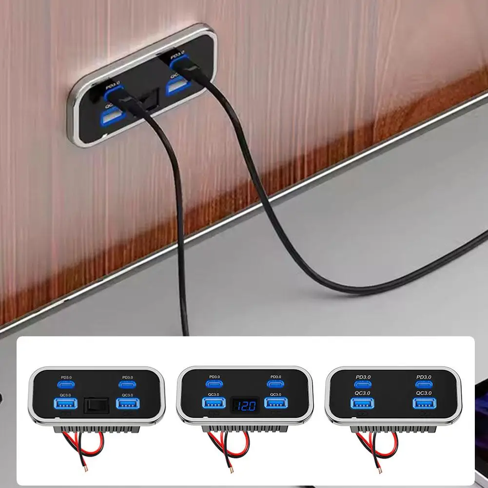 RV شاحن سيارة العربة المزدوج USB Type-C 4 منافذ تهمة المقبس ل RV متنقل التخييم حافلة البحرية 24 فولت شاحن الملحقات