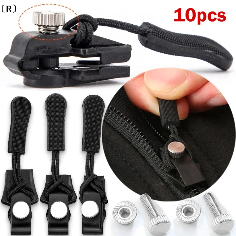〔R〕10pcs Universal Zipper Repair Kit Quick Instant Detachable Zipper Head Replacement Zipper Slider Pull For Jacket Bags Coat