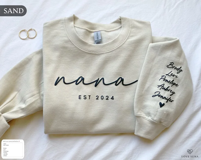 Personalized Mama Est Sweatshirt with Kid Names on Sleeve, Mothers Day Gift, Birthday Gift for Mom, New Mom Gift, Minimalist Mom