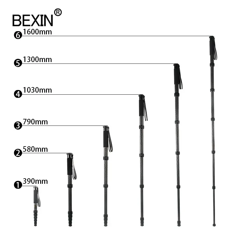 BEXIN P306C Light Professional Carbon Fiber Portable Travel Monopod Bracket Can Stand withTripod Ballhead for Digital SLR Camera