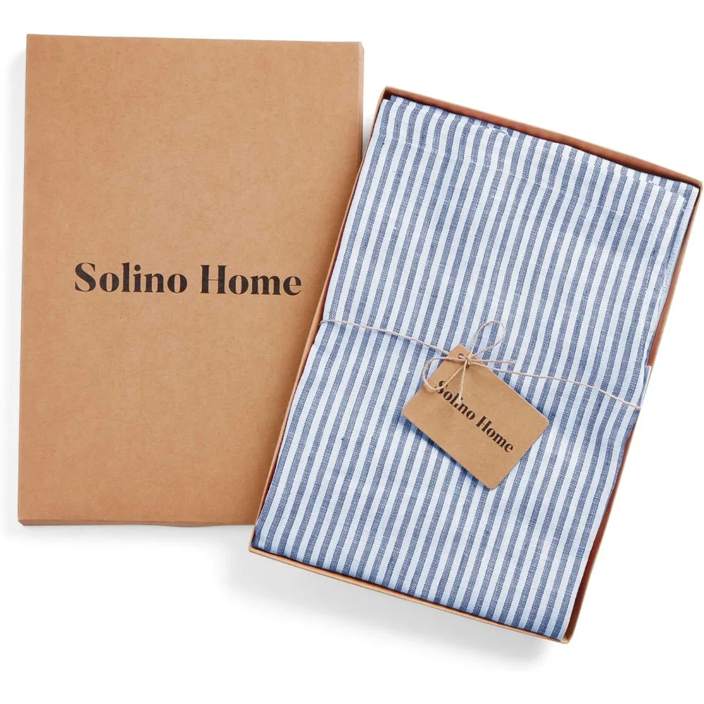 Avental 100% de linho puro – Babador midi completo unissex com listras marinhas e brancas, alça de pescoço ajustável com centro, ideal para cozinhar e assar