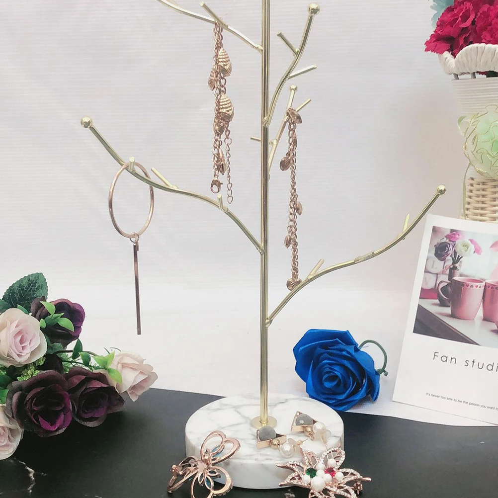 

Tree Shape Jewelry Display Stand Large Marble Desktop Organizer Ring Bracelet Holder with Owl Decoration Jewelry Tree Holder