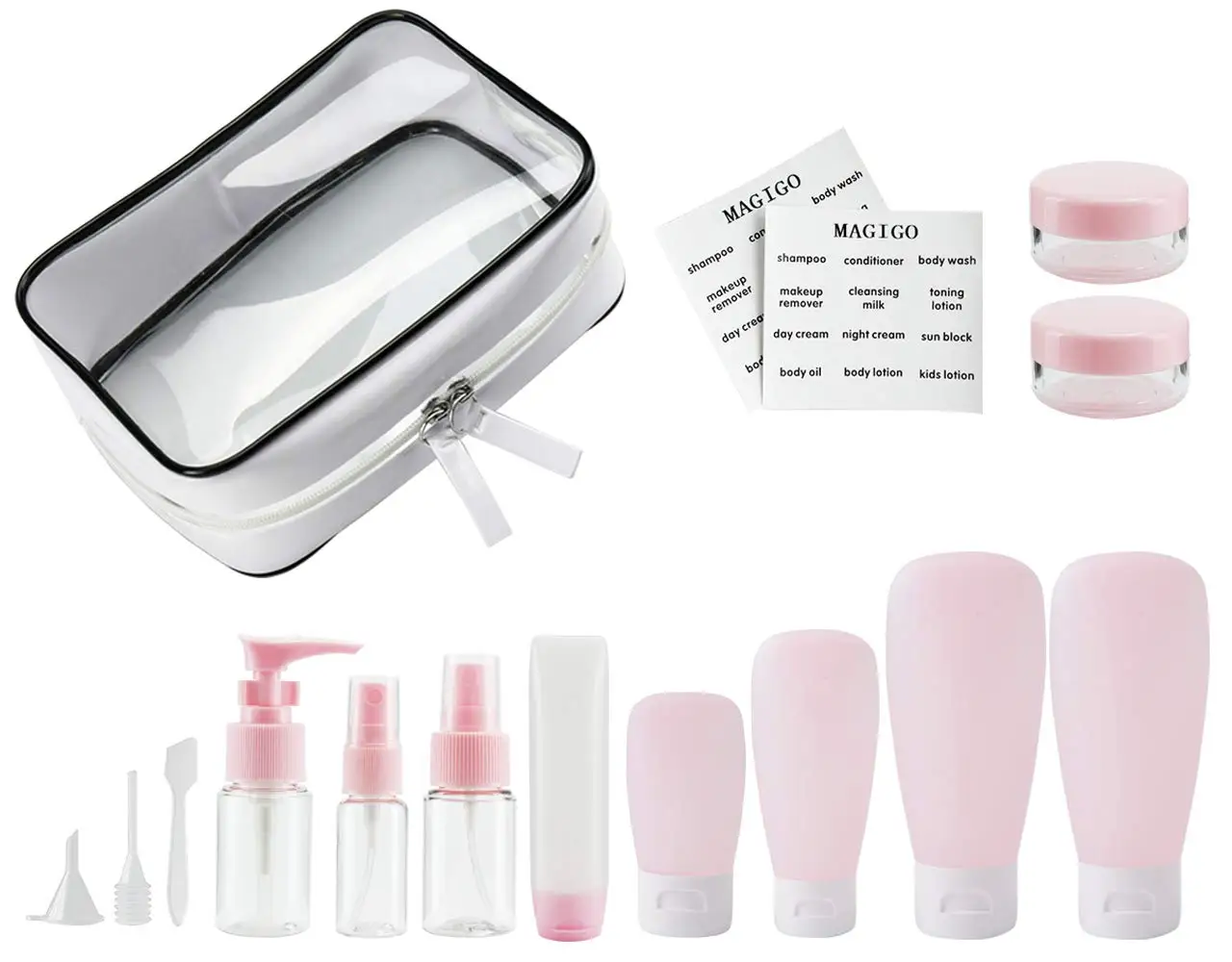 

Leak-Proof Travel Bottle Set (16 Pack), TSA Approved for Carry-On, Pink Clear Bags