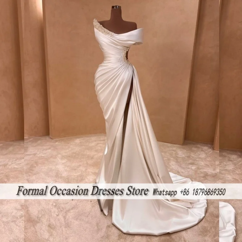 

Белые вечерние платья с открытыми плечами и роскошным длинным платьем русалки для выпускного вечера с бисером Vestido De Festa для женщин 2025 по индивидуальному заказу