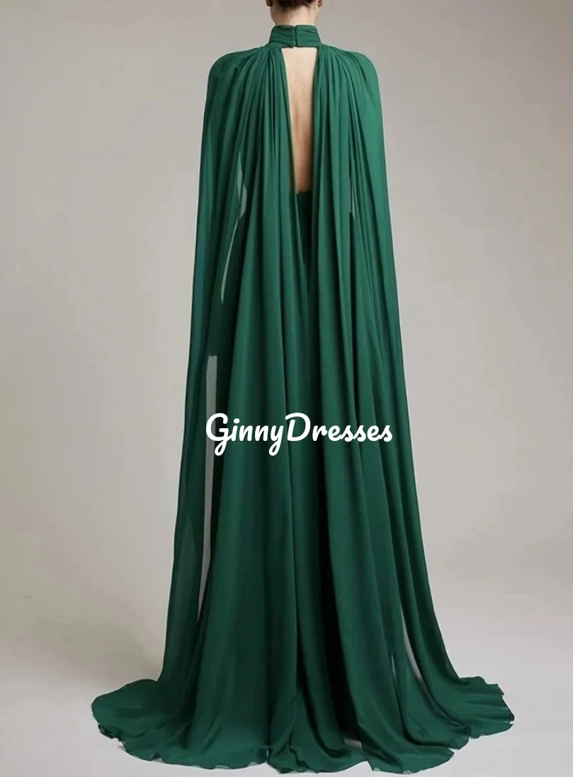 Customized Dresses For Prom A-Line Halter Chiffon Floor-Length Ruffle Luxury Evening Dresses Cap Straps Wedding Party Dress