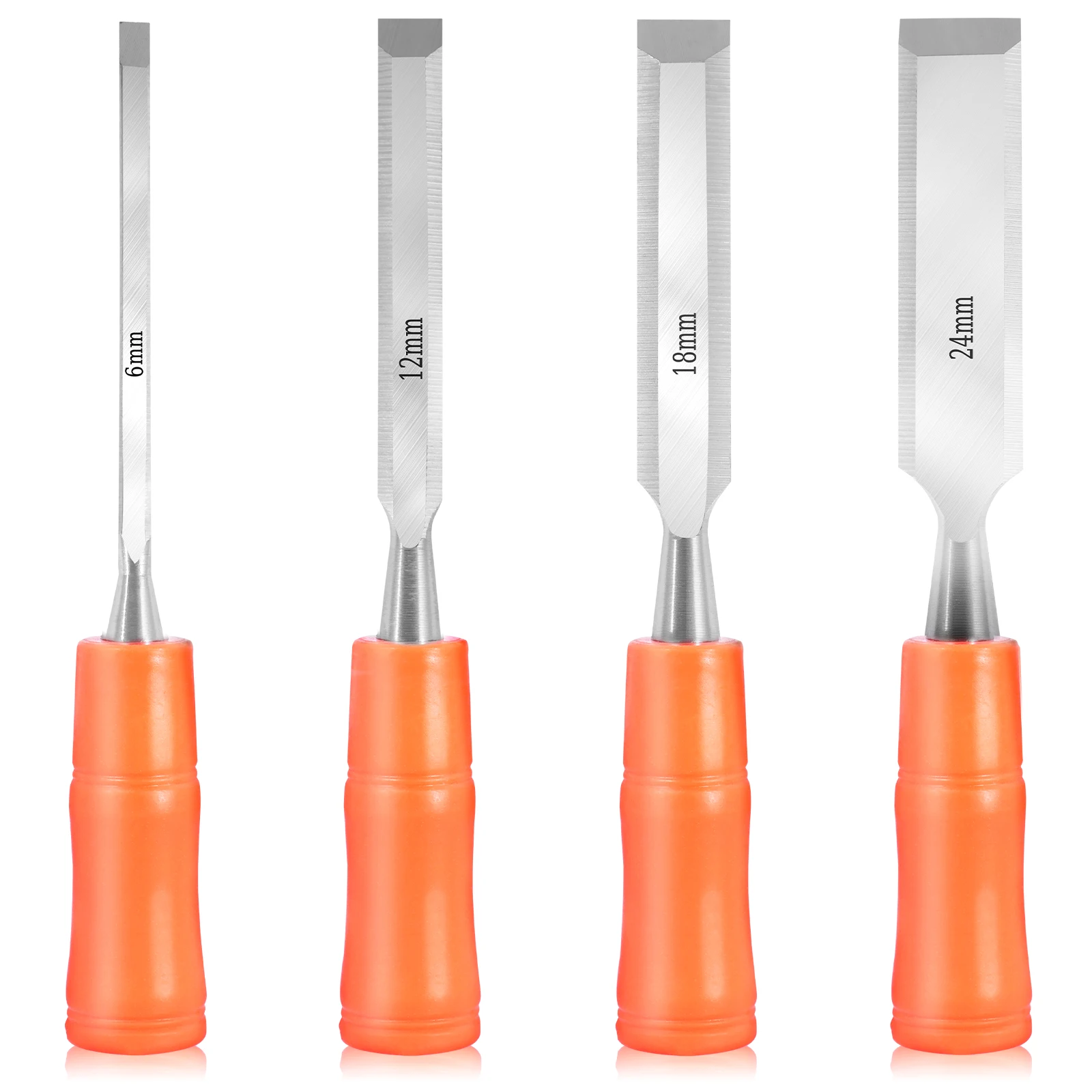 

4Pcs Wood Chisel Set Carbon Steel Woodworking Chisel Tool with Beveled Blade 6/12/18/24mm Sturdy Carpenter Chisel Hand Tool for
