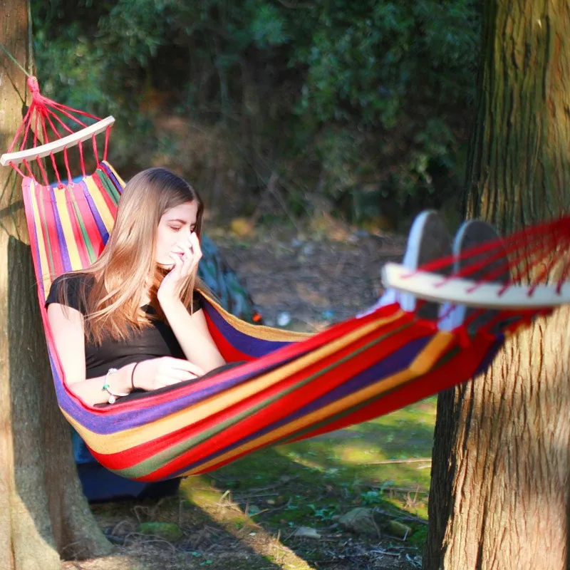 

Portable Outdoor Camping Single Canvas Hammock 150kg Heavy Duty Swing Ropes Lightweight Foldable Travel Hiking Backpacking