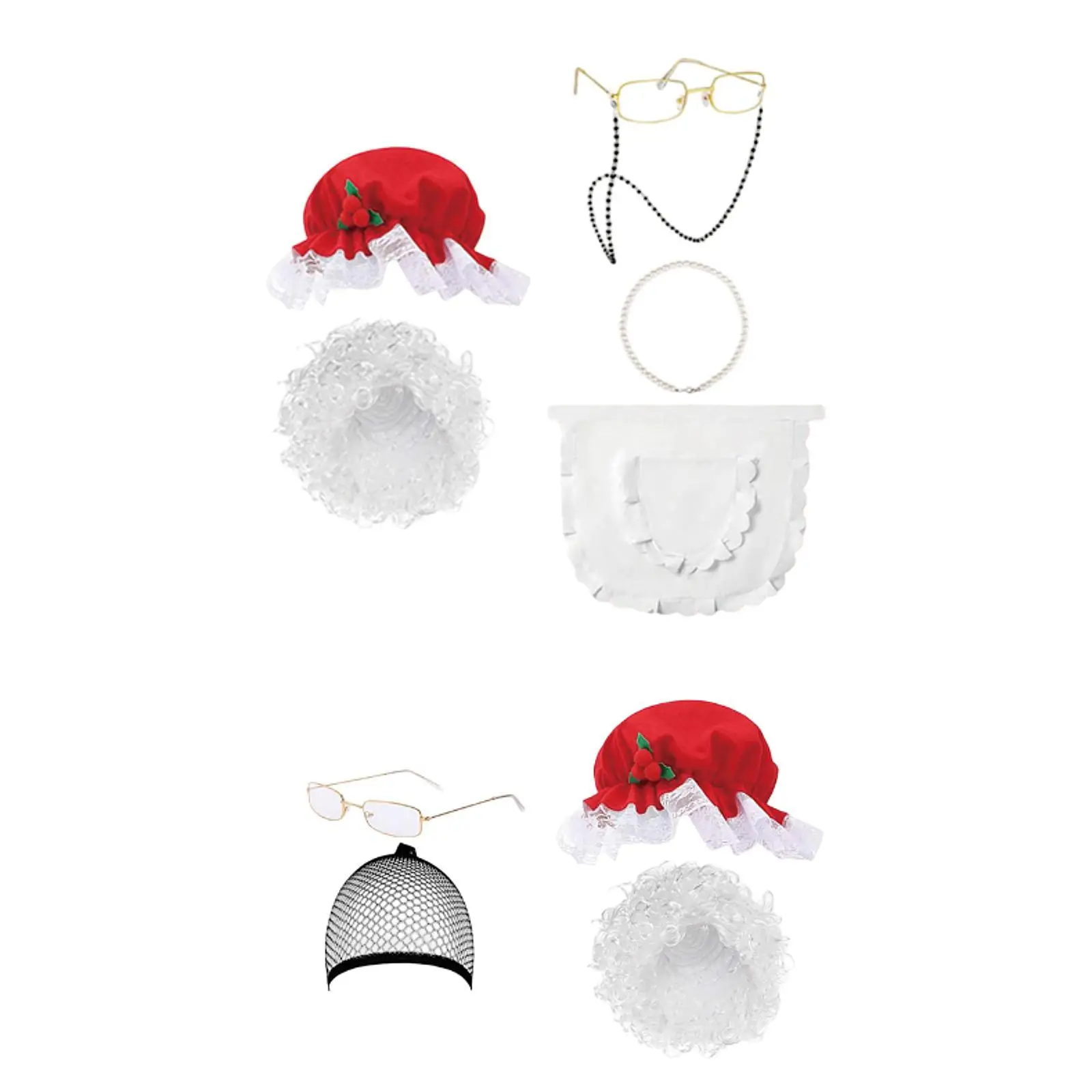 

Mrs Santa Claus Wig Mrs Claus Costume Set: Funny Dress up Curly Hair Wig with Glasses for Holiday Role Playing Party Cosplay