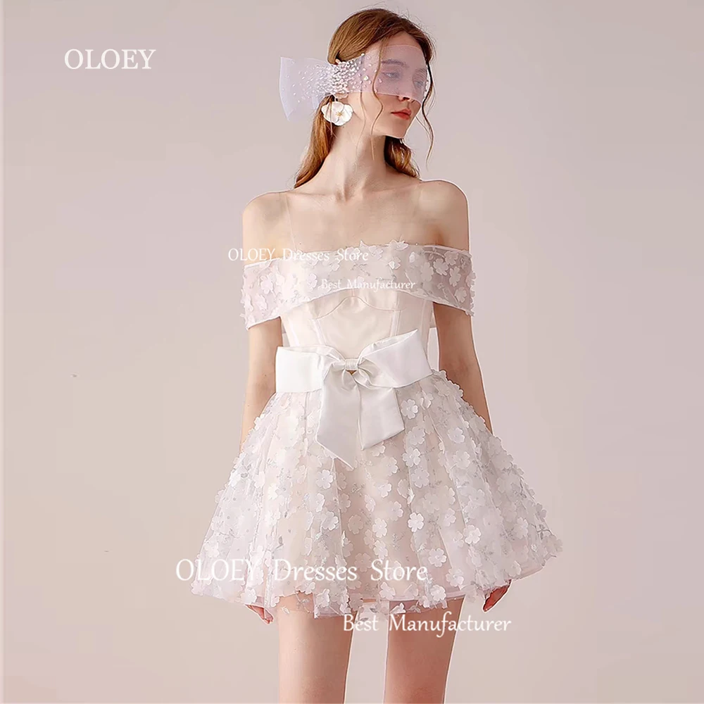 

OLOEY Exquisite 3D Appliques Wedding Dresses Photoshoot Above Knee Off The Shoulder Bridal Gowns A-Line Zip Back Custom Made