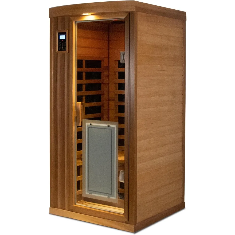 Infrared Sauna Home Sauna Box Deluxe 1 Person Red Cedar Indoor Far Infrared Sauna Room with LED Reading Light, Control System