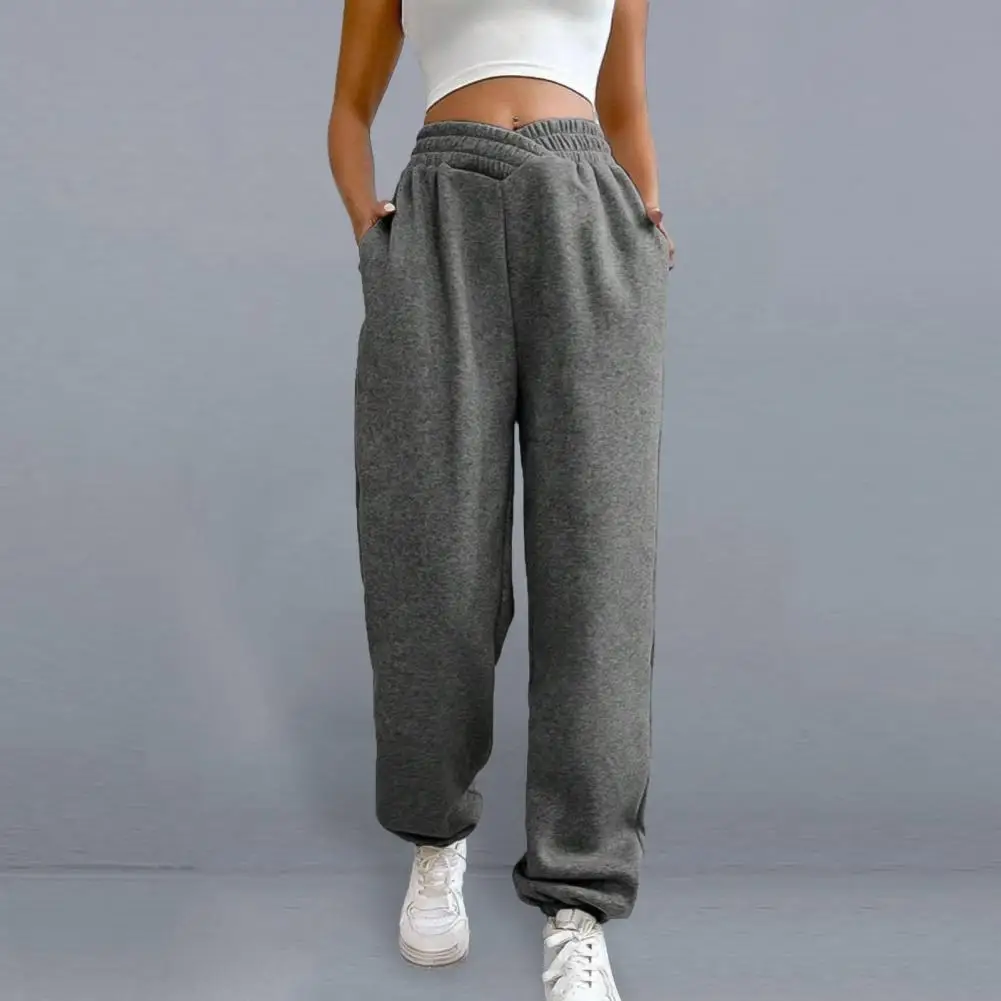 Pantalones cómodos y elegantes para mujer, pantalón de cintura alta elástica, con bolsillos cálidos, tobilleros, deportivos, suaves, para correr, Invierno