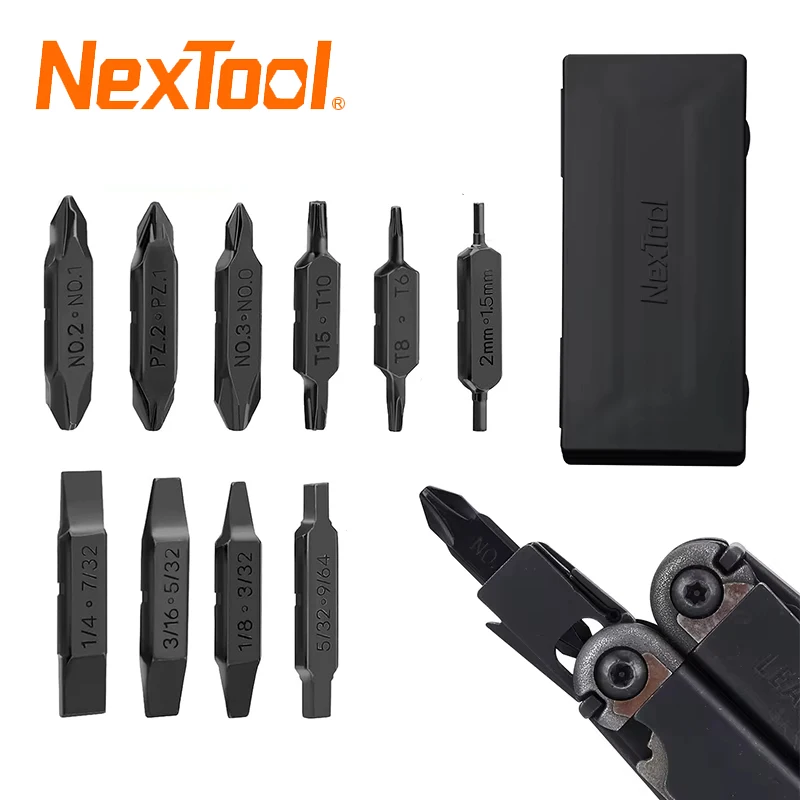 Nextool conjunto de bits de chave de fenda de ponta dupla para ferramenta de bolso e1/capitão emblemático multi ferramenta durável aço s2 reparo doméstico