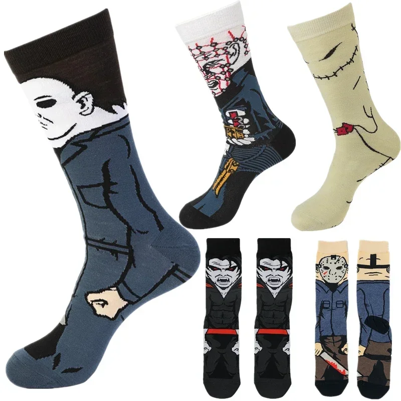 Halloween Witch Jason Voorhees Michael Myers Pennywise Cosplay Character Cotton Sock Creative Cartoon Crew Socks Adult Unisex