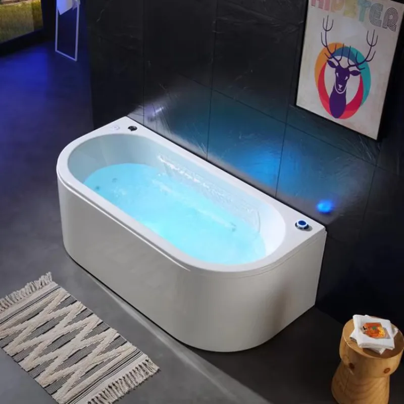 Bañera de hidromasaje de esquina interior moderna con LED Jacuzi, grifo de masaje con chorro de aire para SPA de forma ovalada de 1,8 m, incluido para baño de Hotel