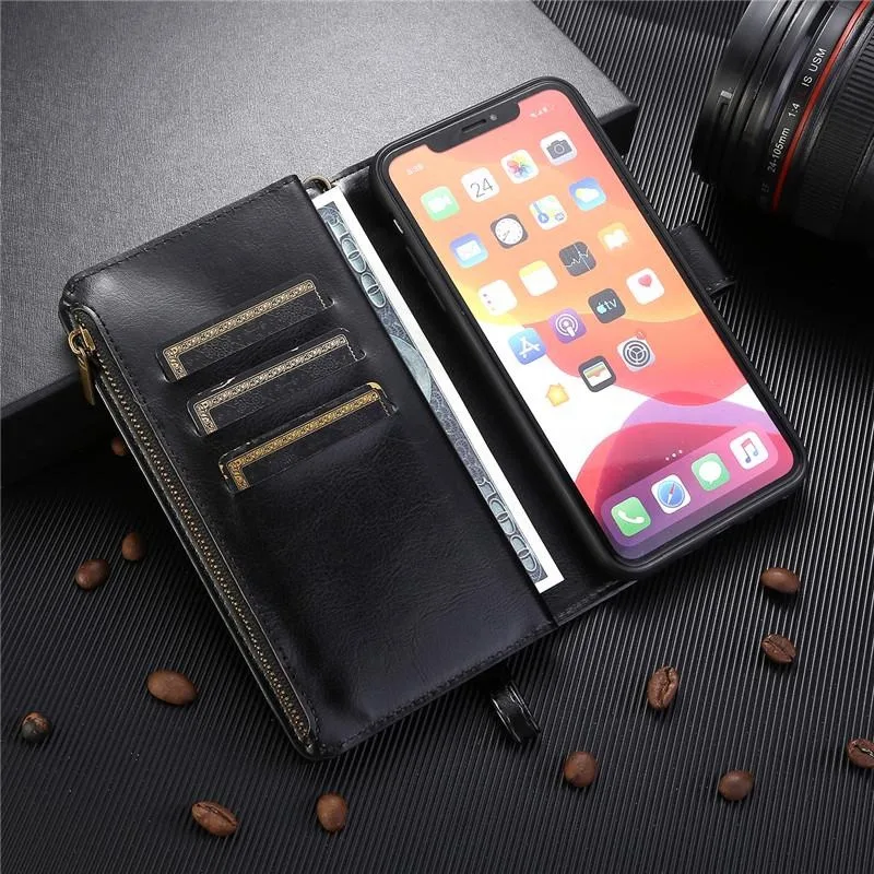 سستة محفظة حافظة جلدية آيفون 16e 16 15 14 13 12 11 برو XS ماكس XR X 8 7 زائد SE الفاخرة فليب فتحة للبطاقات حامل غطاء الهاتف