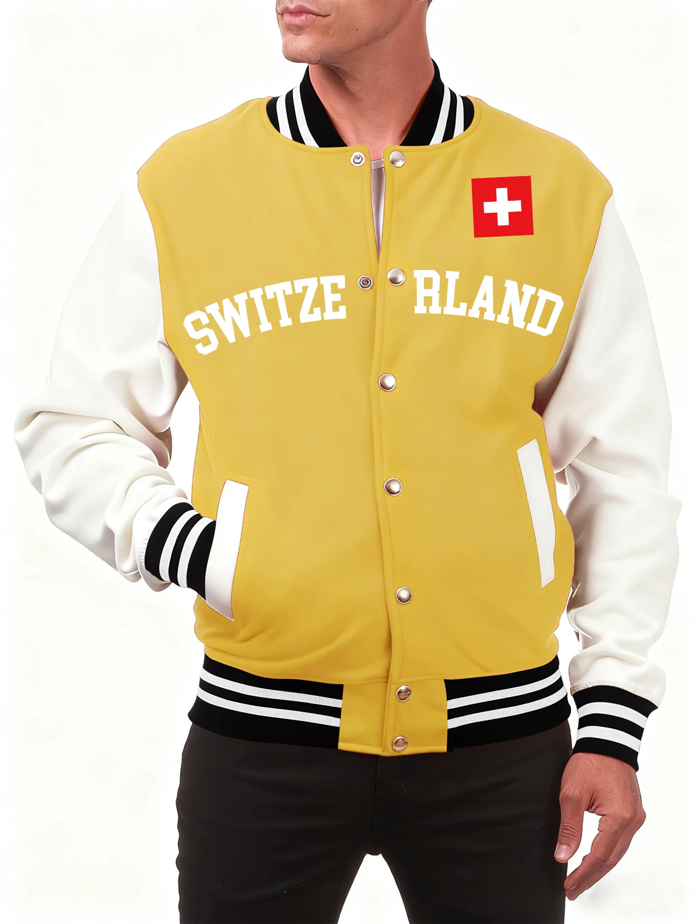 

Switzerland National Letter Print Jacket Man Fashion Loose Baseball Jersey Autumn Casual Hip Hop Streetwear Fleece Soft Coat