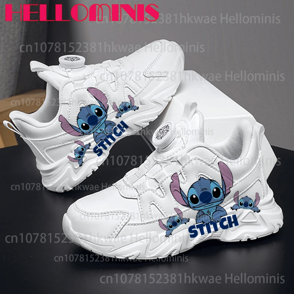 

Stitch printing White thick sole Children shoes boys girls High Quality arch support Waterproof PU leather parity sneakers