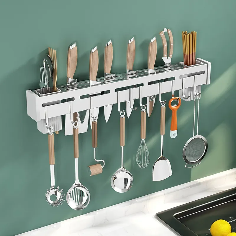 Wholesale Stainless Steel Knife Holder Non-punching Wall-mounted Kitchen Hanger Removable Chopsticks Knives Kitchenware