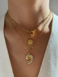 Peri'sbox Stainless Steel Sun Flower White Enamel Conch Pendant Necklace Stackable High Quality Fashion Party Jewelry for Women