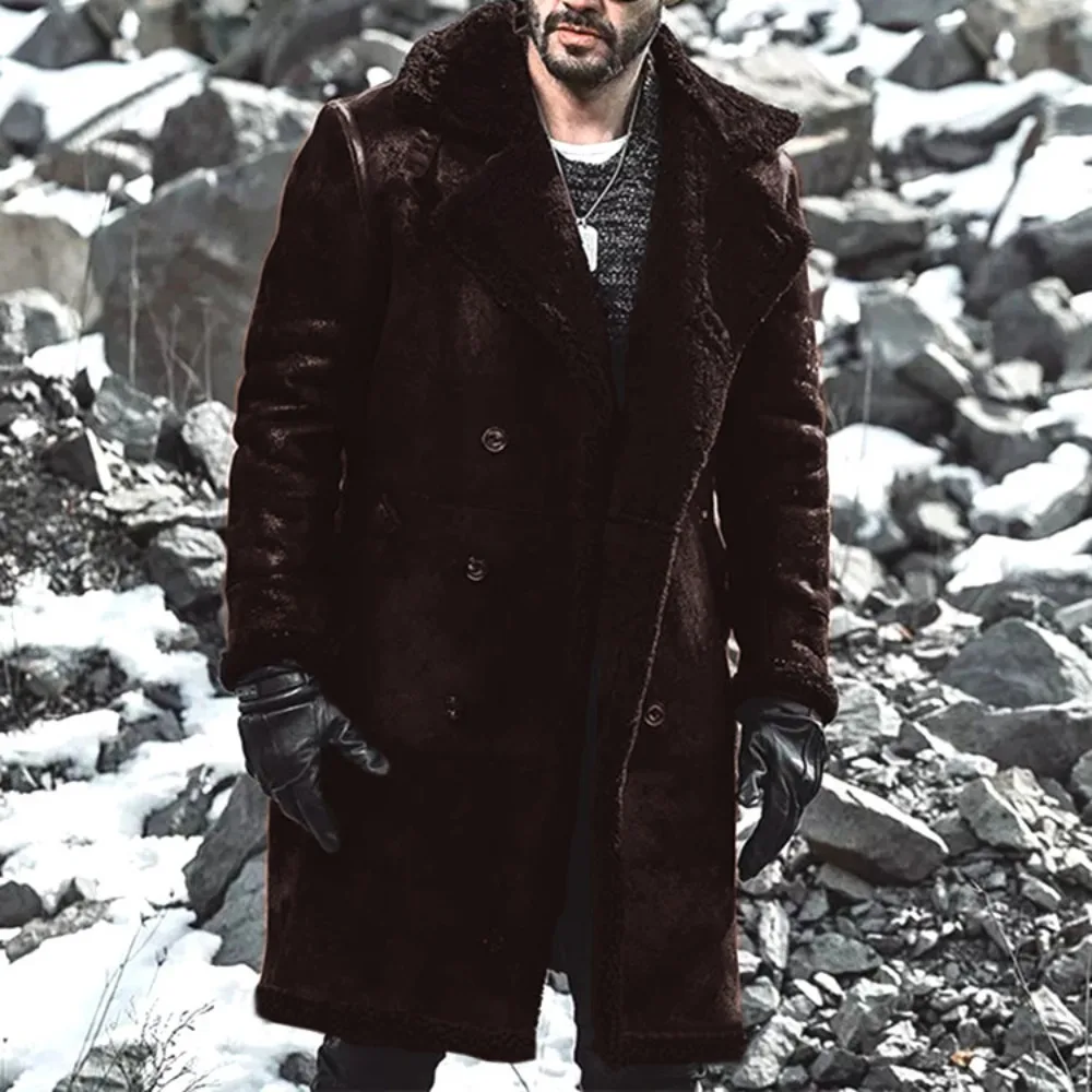 New European Size of Fur Integrated Men\'s Warm Coat Lamb Wool Imitation Velvet Overcoat Winter Fashion Menswear Jacket