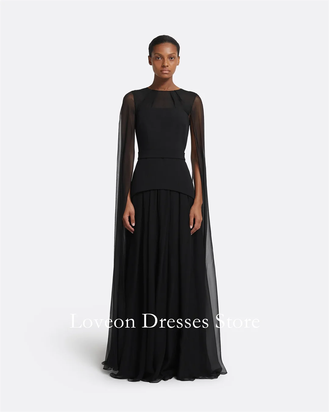 

O-Neck Full Sleeves Chiffon A-Line Dress Formal Evening Dresses Arabic Style Customized Elegant Prom Growns Party Women