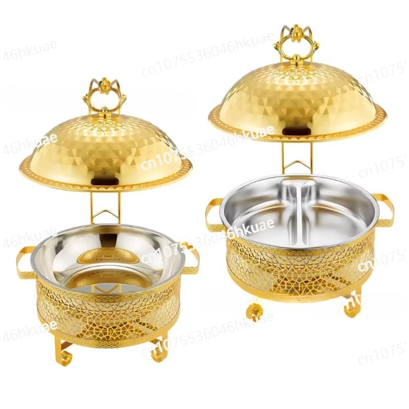 

Hotel Buffet Stove Luxury Gold Insulation Single Handle Hanging Chafing Dish Stainless Steel Alcohol Stove