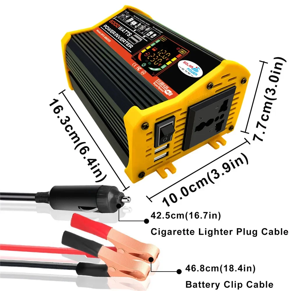 Car Power Inverter DC 12V to AC 110V 220V 500W Peak 1000W Protection 6000W Solar Transformer Modified Sine Wave Converter Charge