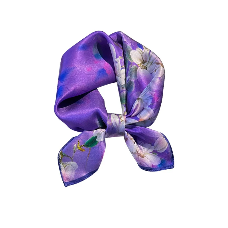 2024 NEW Hangzhou Silk Korean Version Romantic Purple Printed 53 Silk Square Women Scarf 100% Silk Scarf Thin Decorative Scarves