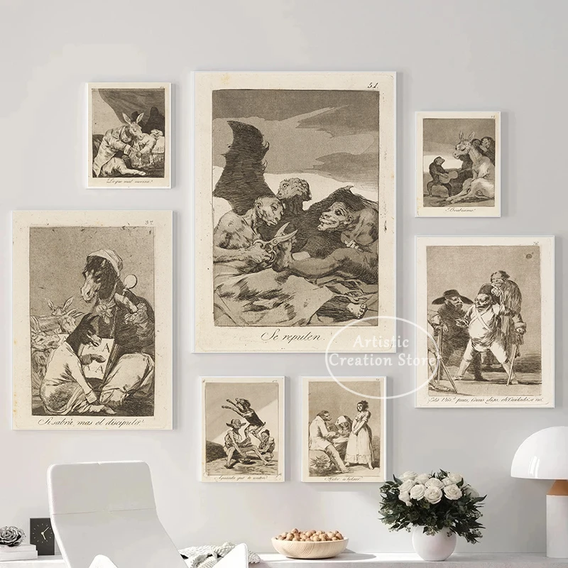 Colección De brujería por Francisco De Goya, bruja montando en escoba, arte oscuro, póster gótico, impresión, pintura en lienzo, imágenes De pared, decoración