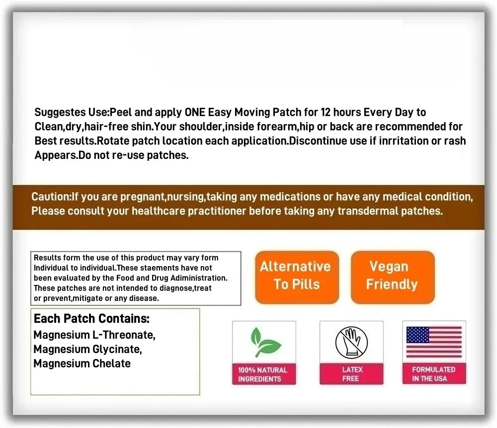 30 Patches 3 In 1 Magnesium L-threonate Transdermal Patches With Magnesium Glycinate & Magnesium Chelate
