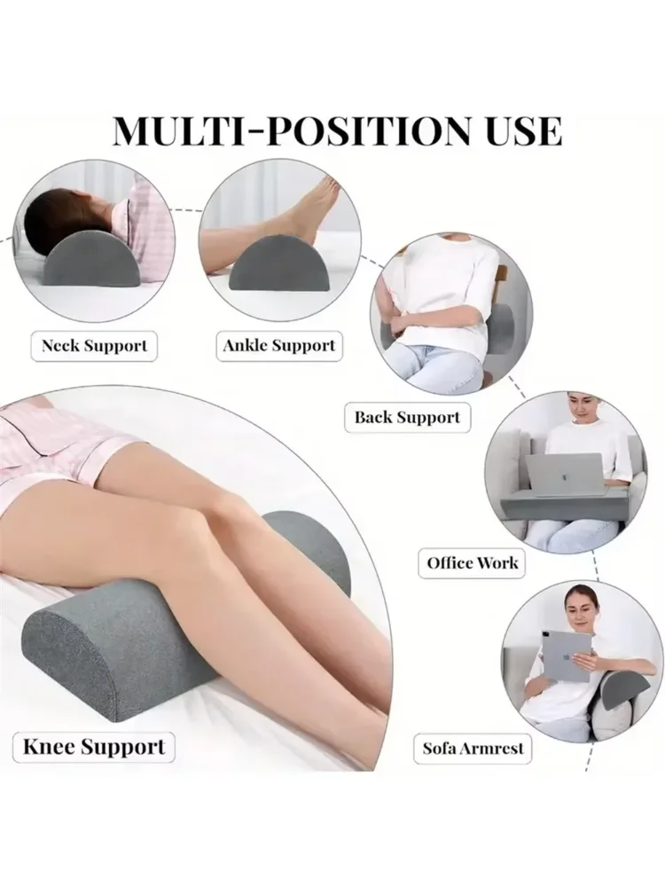 Comfort Bolster Pillow Half Moon Bolster for Legs Back&Head Memory Foam Cotton Cover Lumbar Support Pillow for Semi Roll Pillow